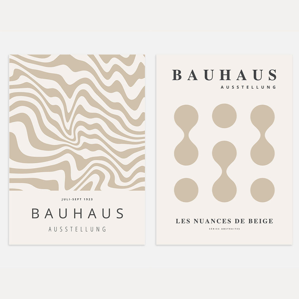 Bauhaus Beige Abstract Poster Set of 2