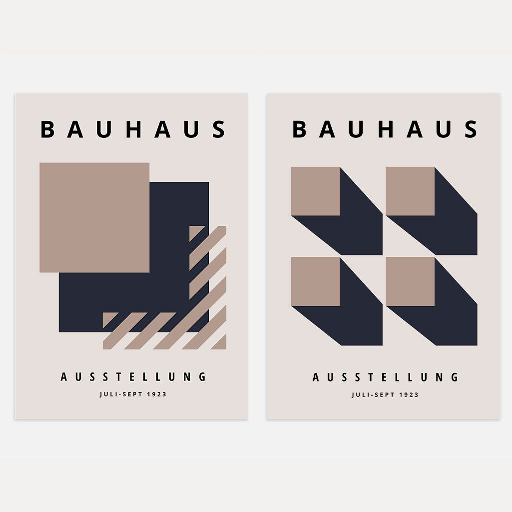 Beige Navy Bauhaus Poster Set of 2