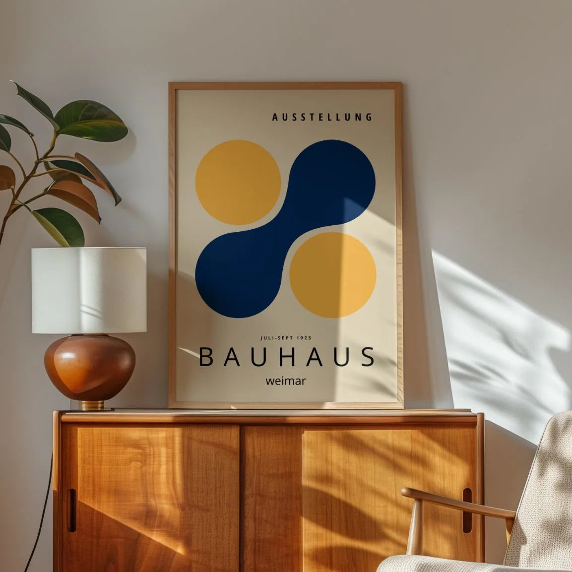 Bauhaus Yellow Circles & Navy Form Poster
