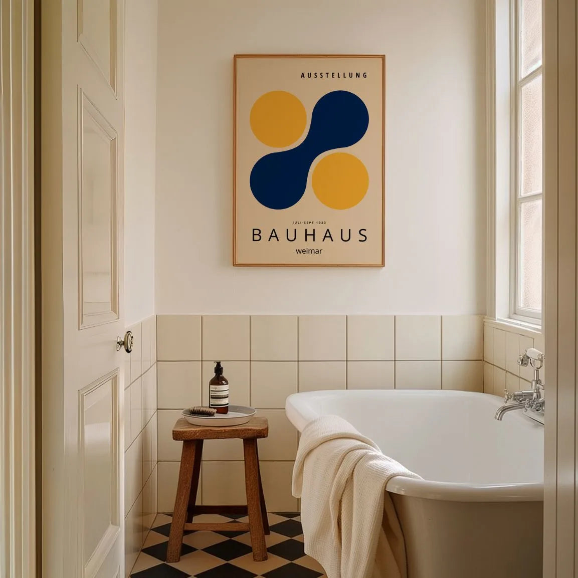 Bauhaus Yellow Circles & Navy Form Poster