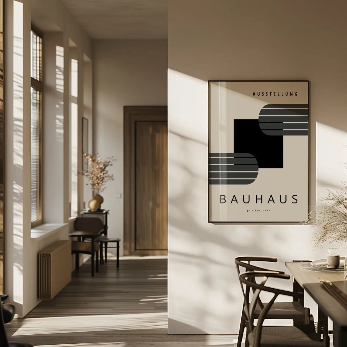 Bauhaus Lines & Black Square Minimal Poster