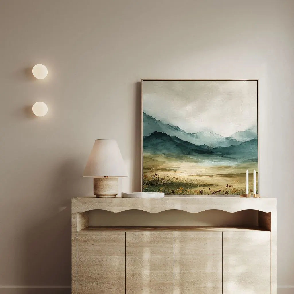 Framed Canvas Print Green Valley in Sunlight