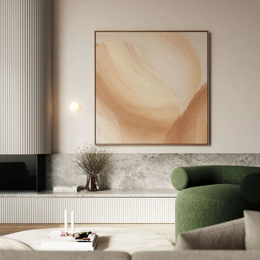 Framed Canvas Print Beige Waves