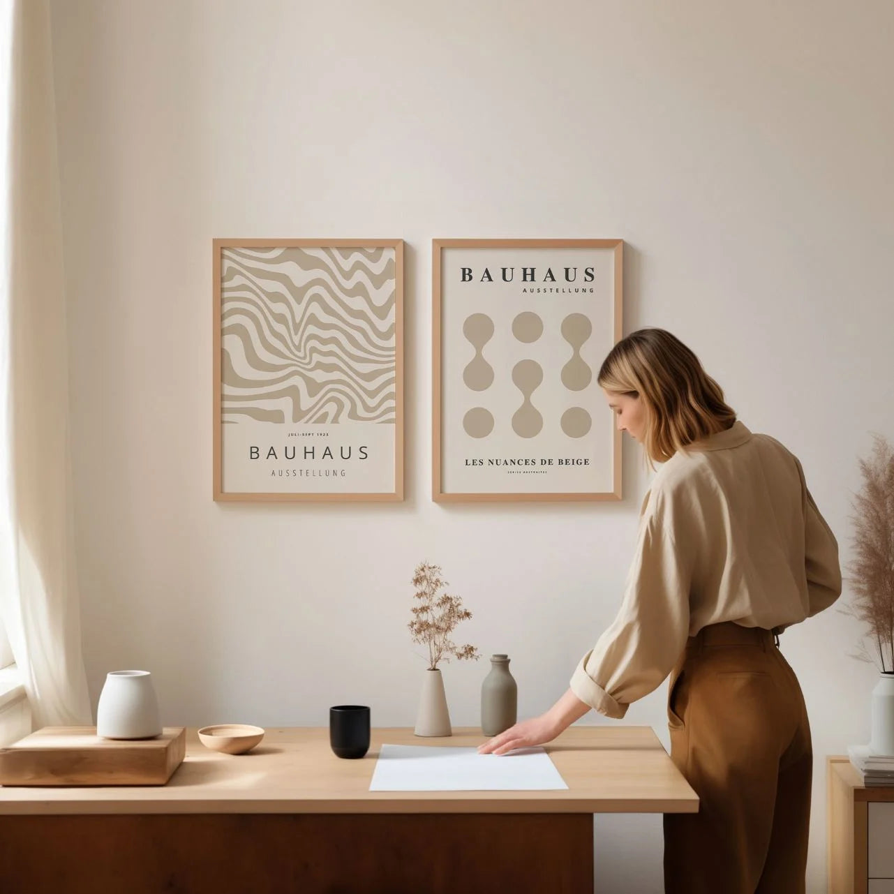 Bauhaus Beige Abstract Poster Set of 2