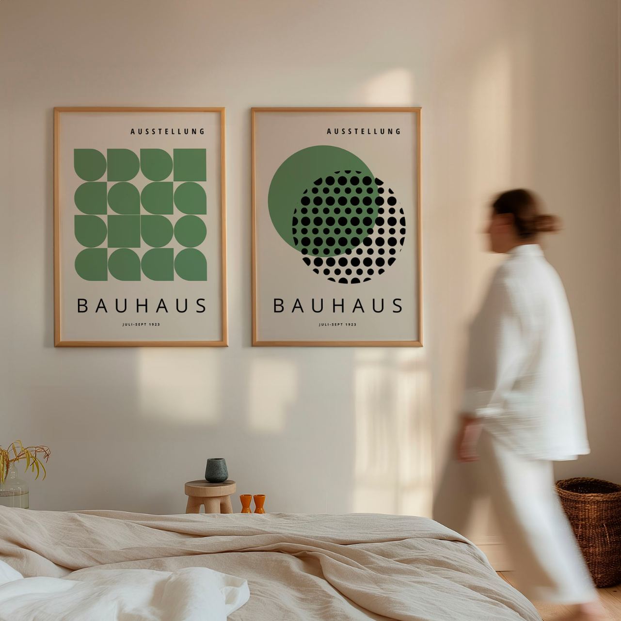 Bauhaus Green Geometry Poster Set of 2