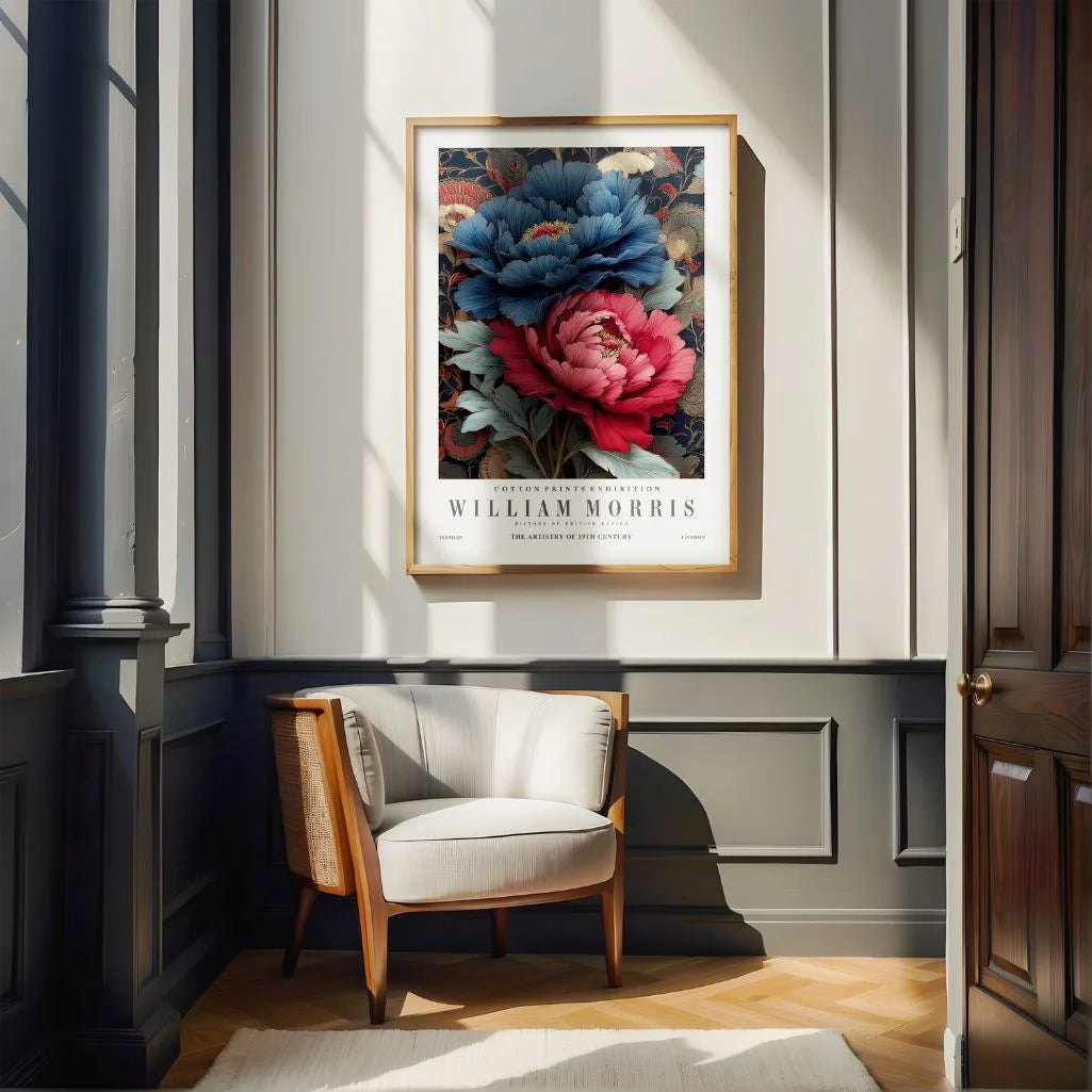 William Morris Navy and Red Flowers Poster