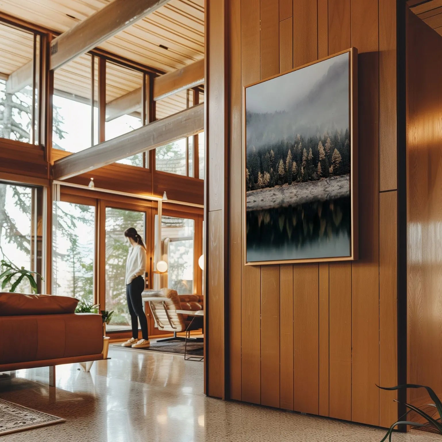 Framed Canvas Print Morning Fog Lake