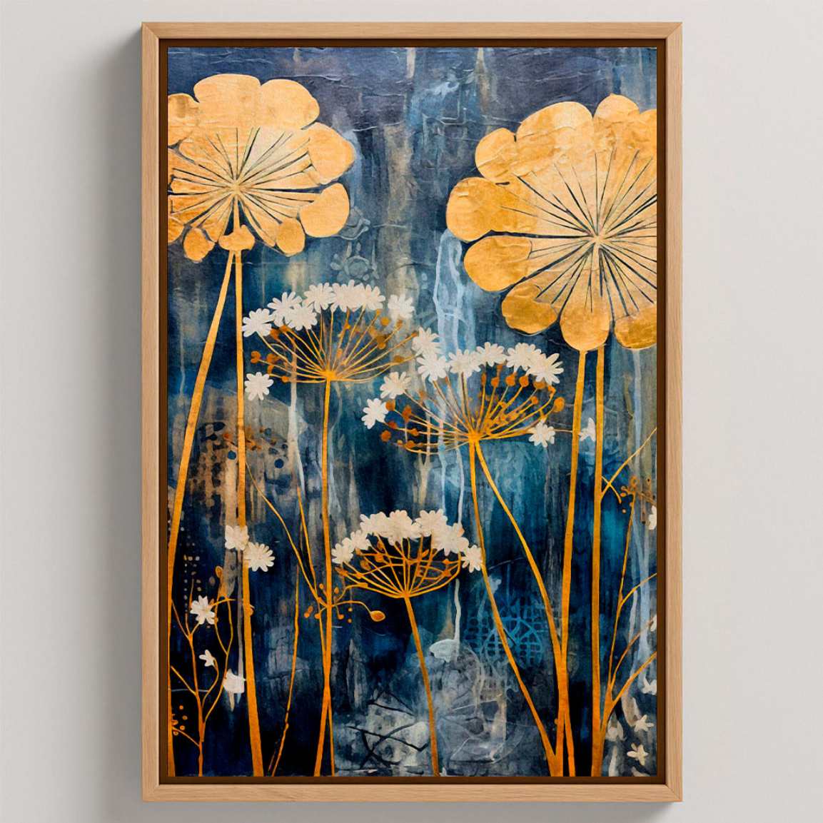 Framed Canvas Print Japanese Gold Flowers