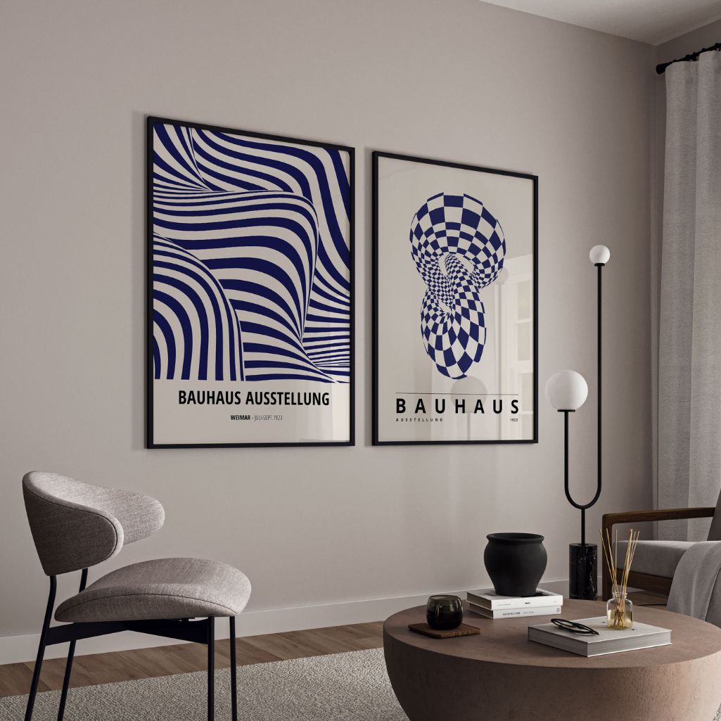 Bauhaus Navy Illusion Poster Set of 2