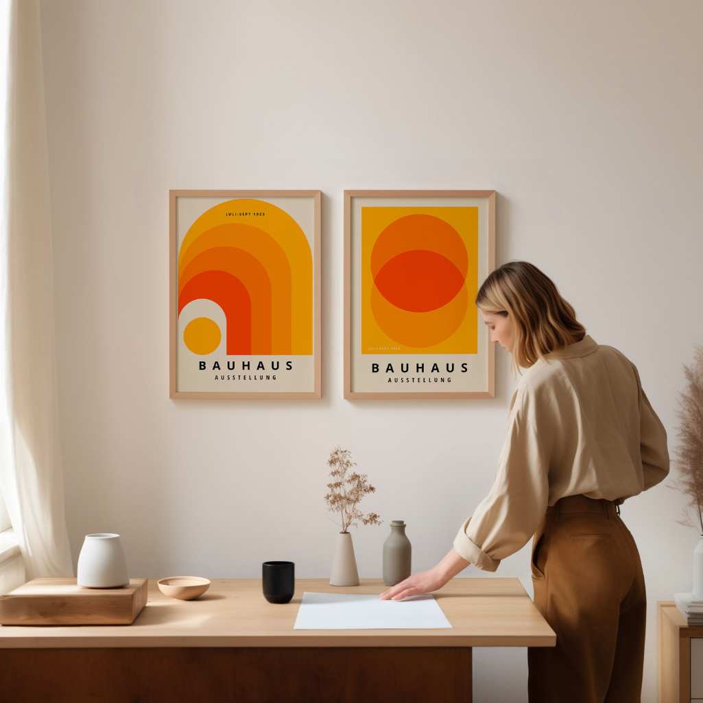 Bauhaus Orange Geometry Poster Set of 2