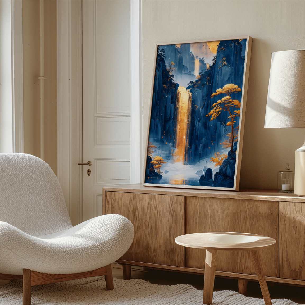 Framed Canvas Print Golden Waterfall