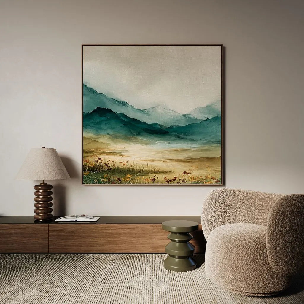 Framed Canvas Print Green Valley in Sunlight