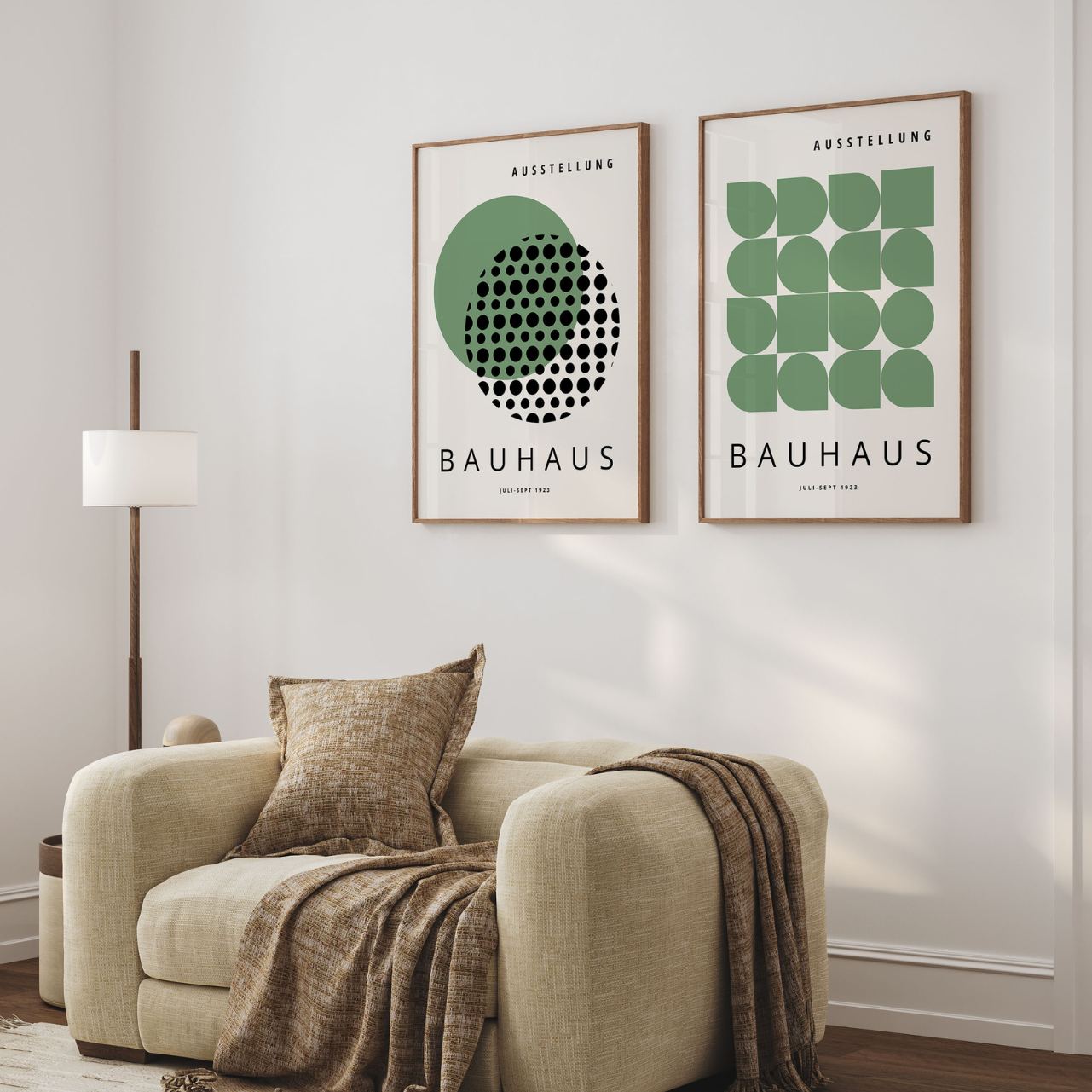 Bauhaus Green Geometry Poster Set of 2