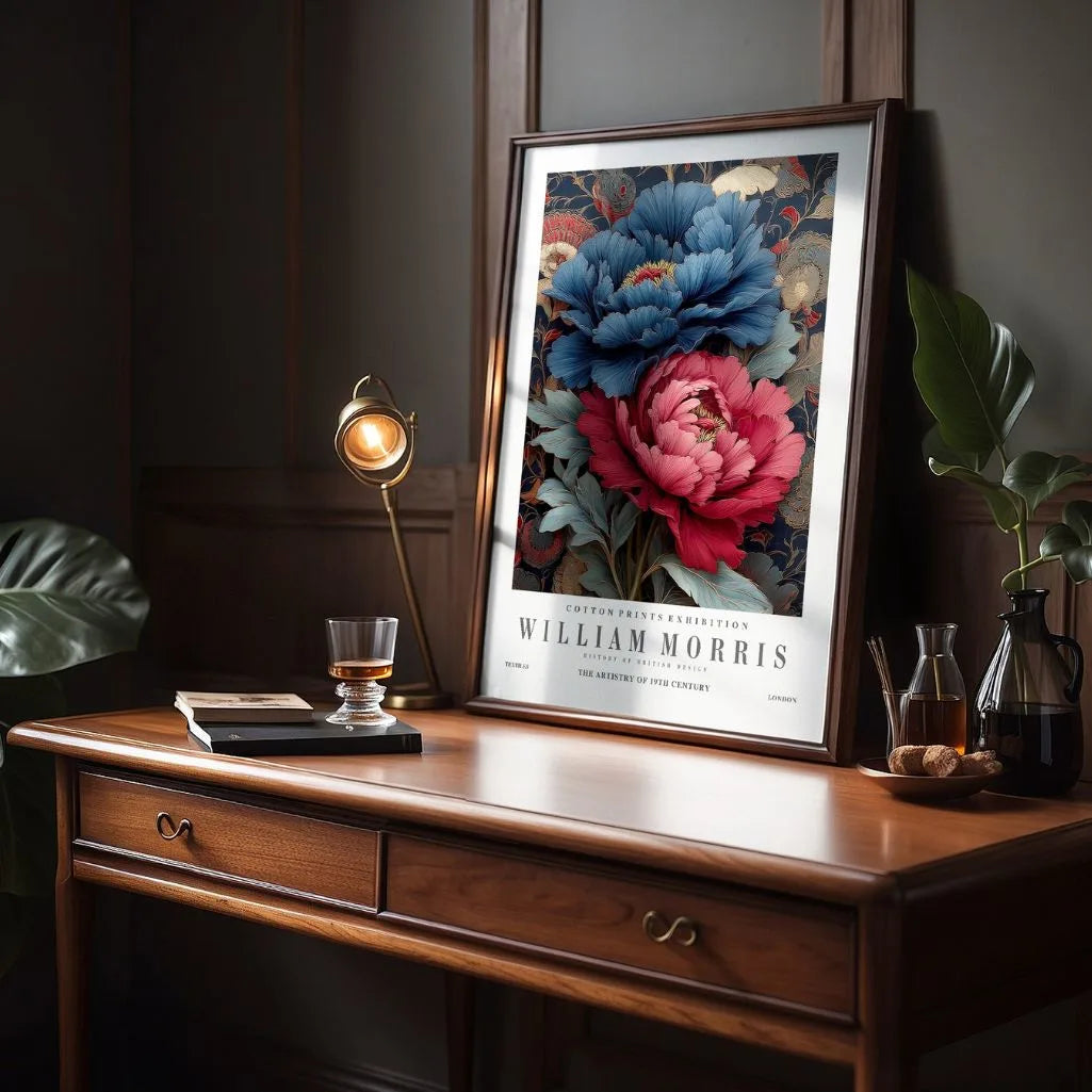 William Morris Navy and Red Flowers Poster