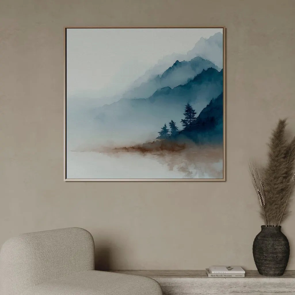 Framed Canvas Print Mist Over the Mountains