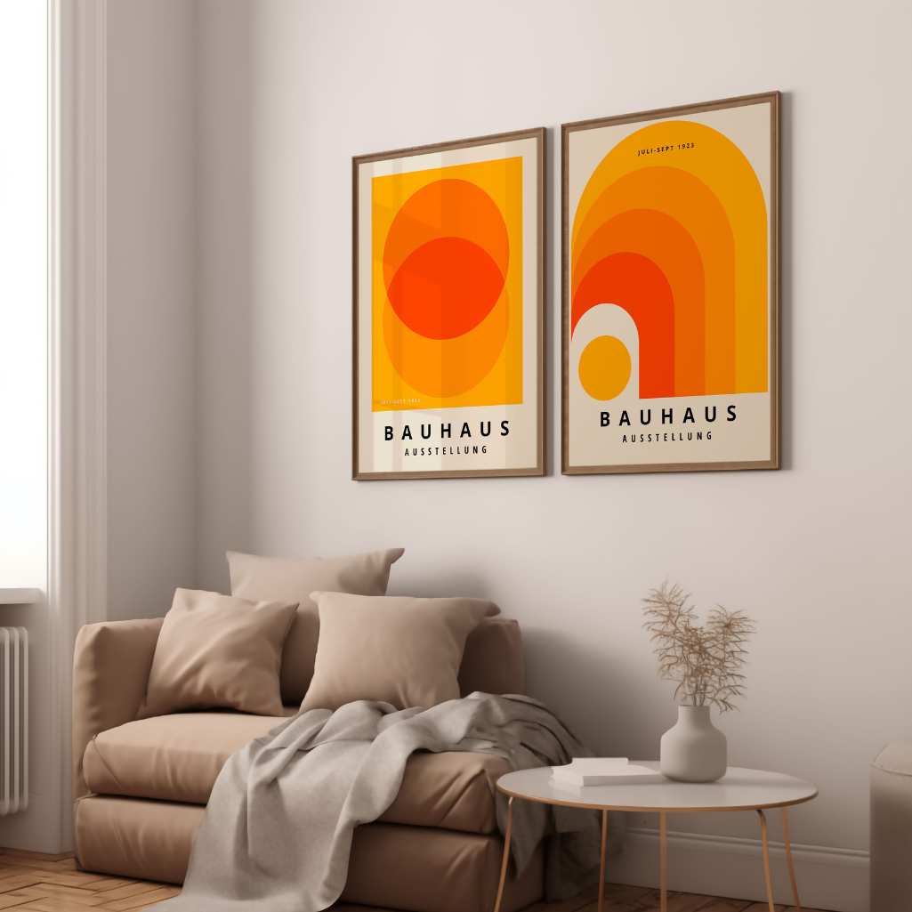 Bauhaus Orange Geometry Poster Set of 2