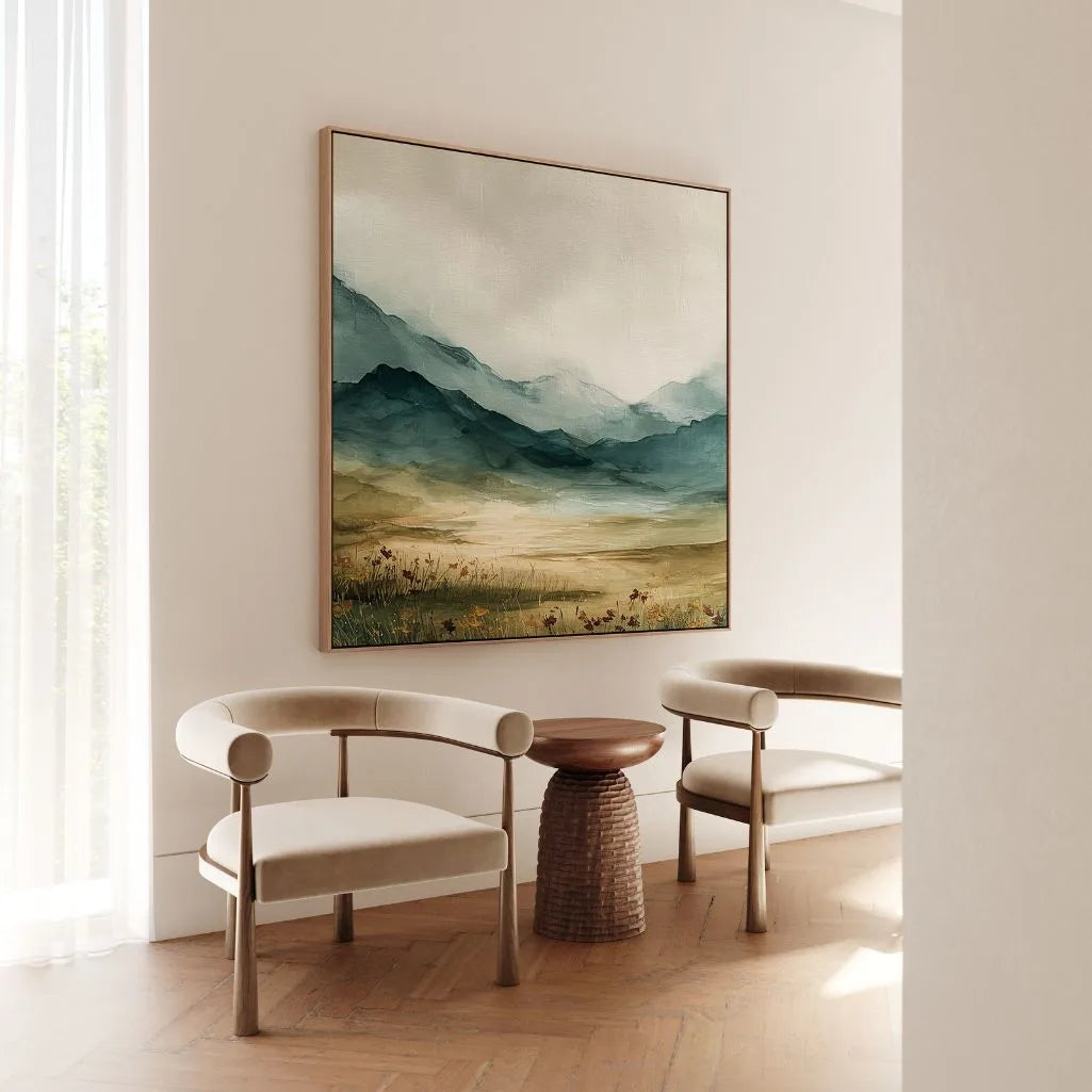 Framed Canvas Print Green Valley in Sunlight