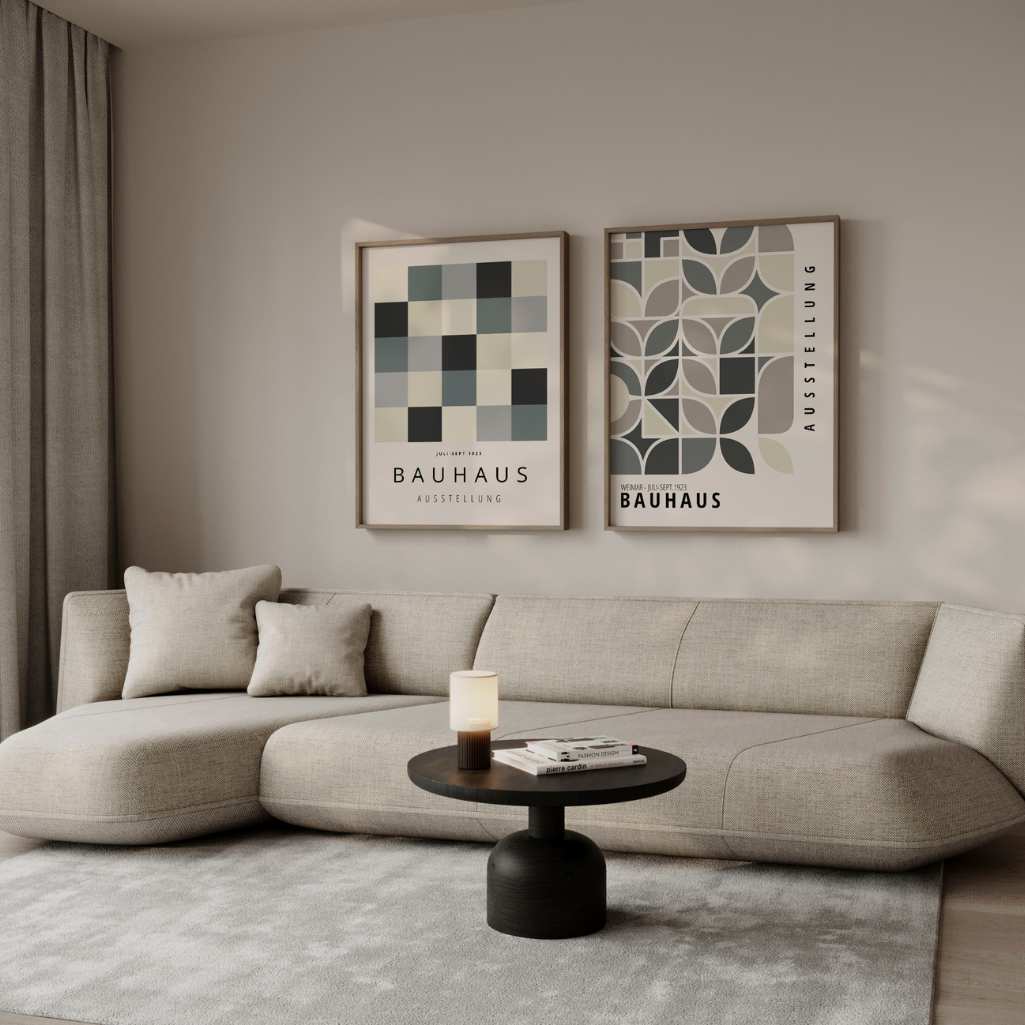 Grey Beige Bauhaus Poster Set of 2