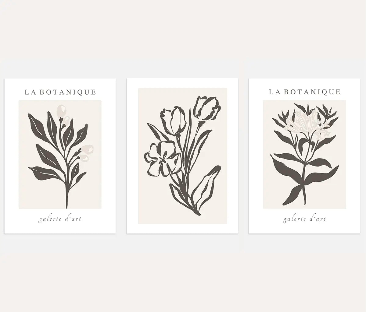 La Botanique Minimal Botanical Prints – Neutral Beige Set of 3