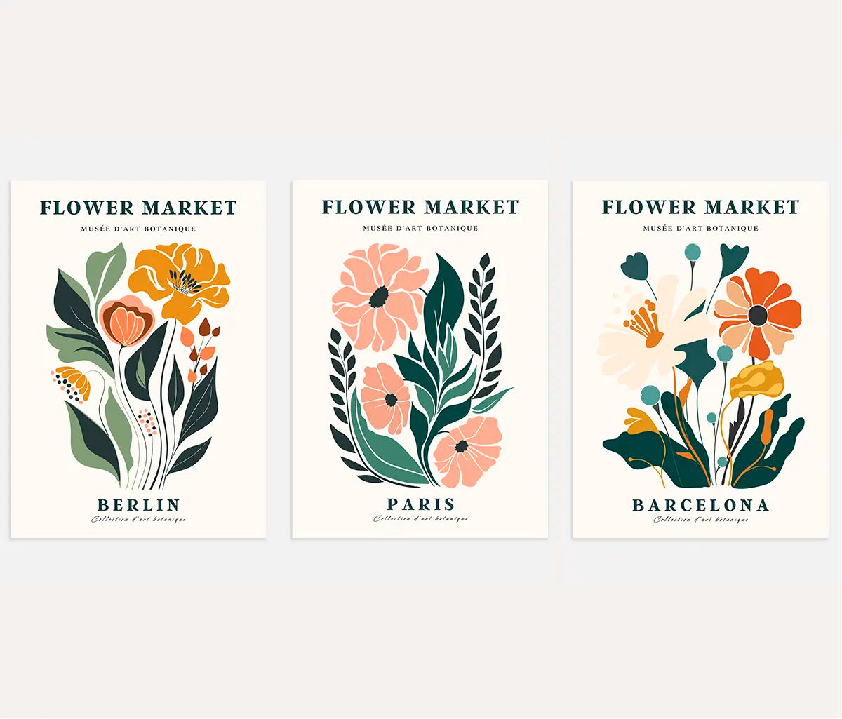 Flower Market Botanical Prints – Modern Floral Set of 3