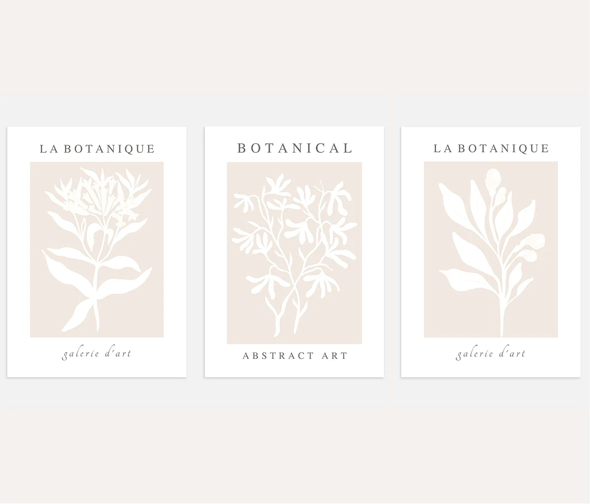 Beige Botanical Abstract Prints – Minimal Neutral Set of 3
