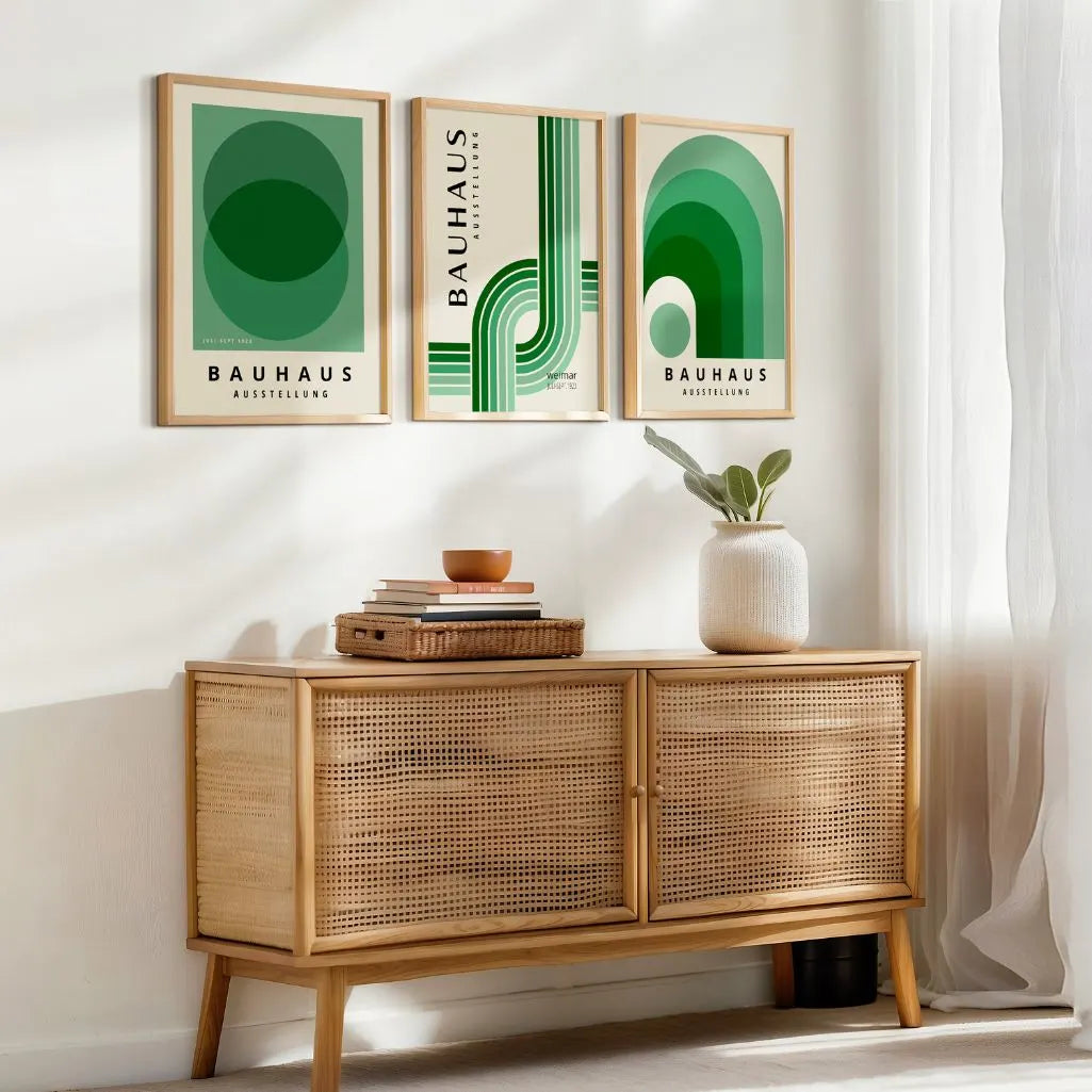 Green Tonal Rhythm Bauhaus Poster Set of 3