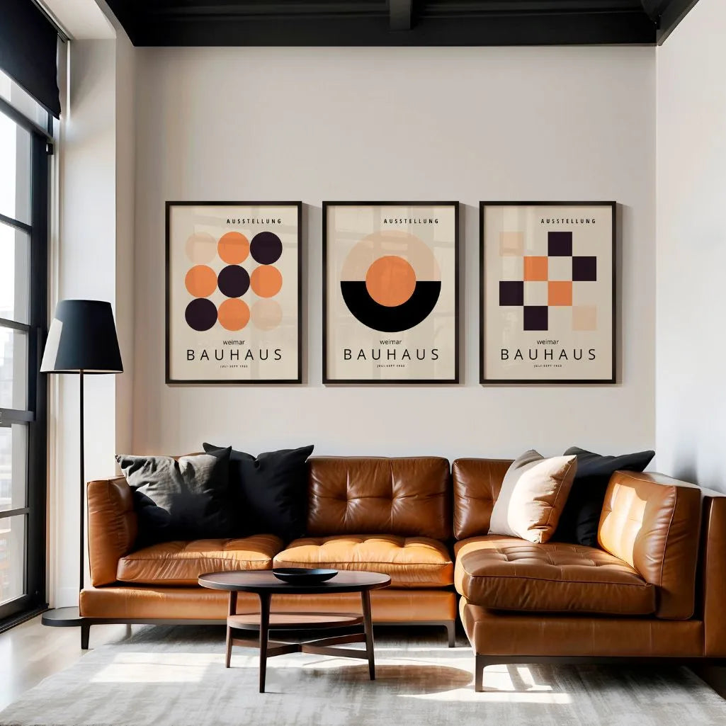 Bauhaus Weimar Beige Black Orange Set of 3 Posters