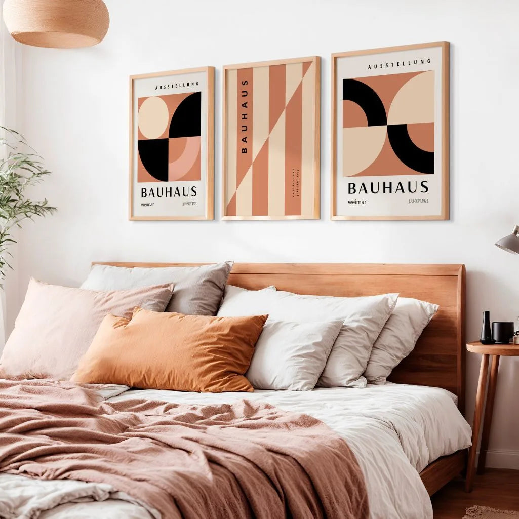 Warm Weimar Geometry Bauhaus Poster Set of 3