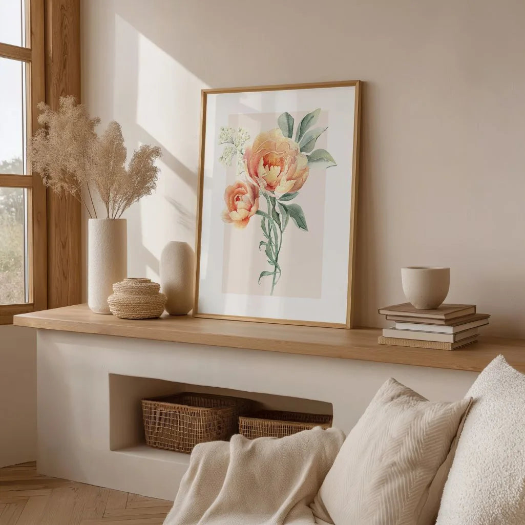 Peach Peonies Poster