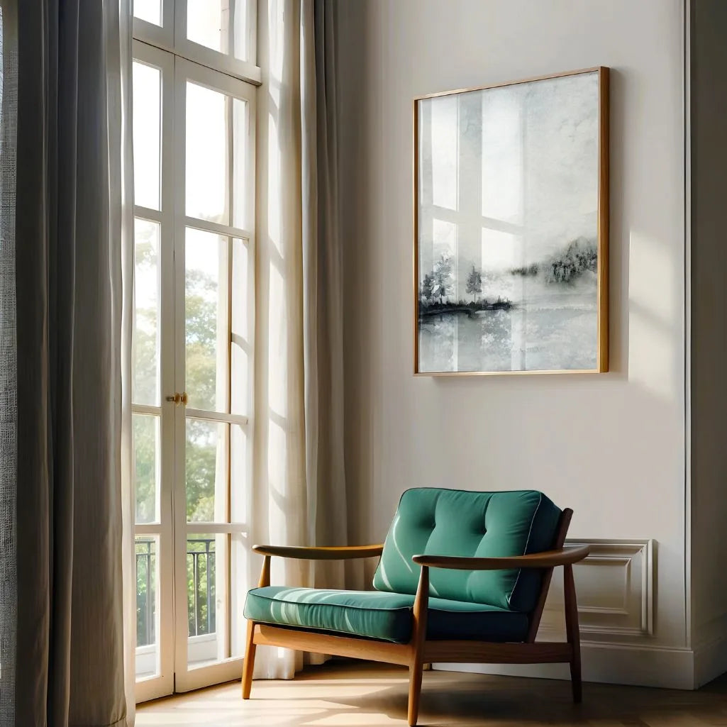 Misty Lake Watercolor Poster