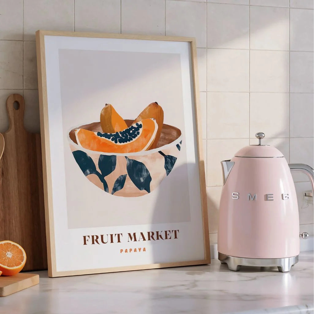 Papaya in a Ceramic Bowl Poster