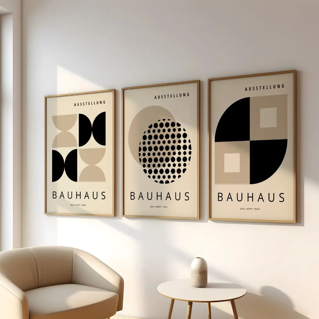 Bauhaus Weimar Beige Contrast Set of 3 Posters