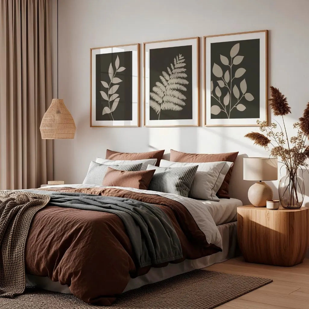 Minimal Botanical Silhouette Prints – Dark Neutral Set of 3