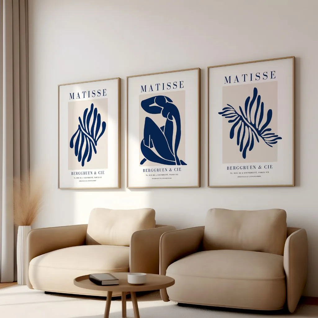 Henri Matisse Navy Beige Set of 3 Posters