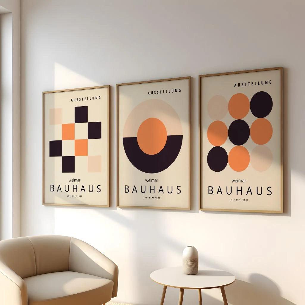 Bauhaus Weimar Beige Black Orange Set of 3 Posters