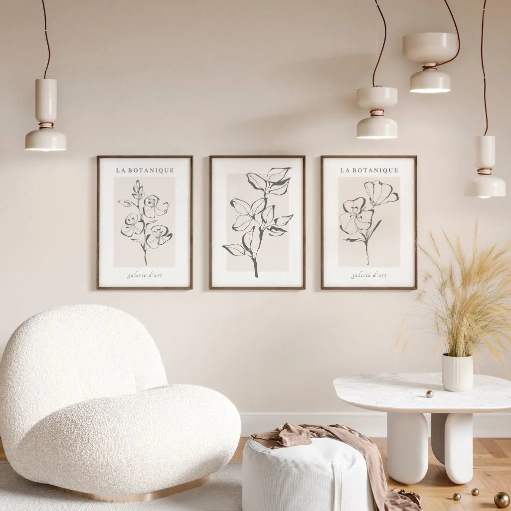 La Botanique Minimal Line Art – Beige Botanical Prints Set of 3