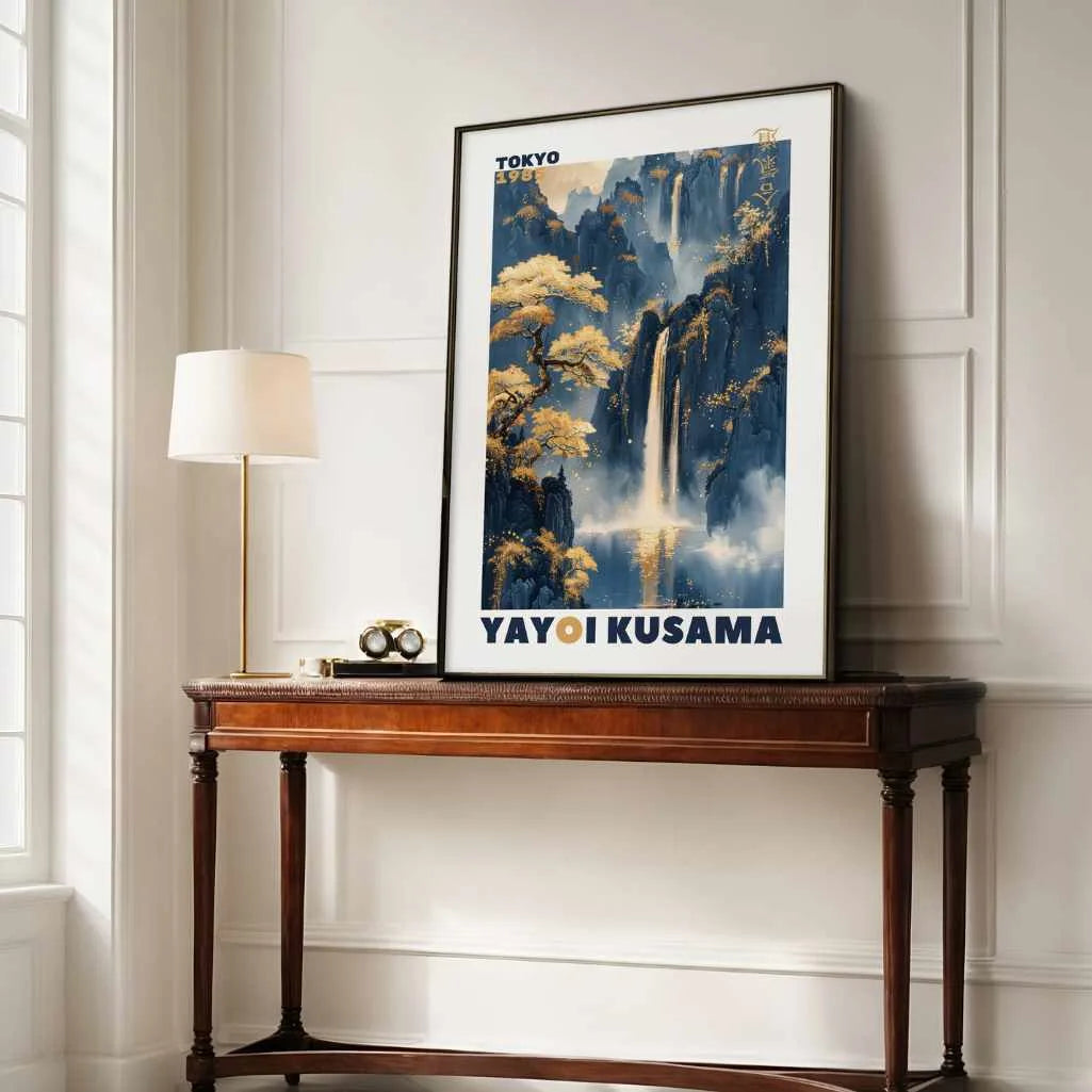 Japanese Style Golden Mountain Waterfall Poster