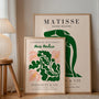 Set of 2 abstract green posters styled in calm modern bedroom with natural decor