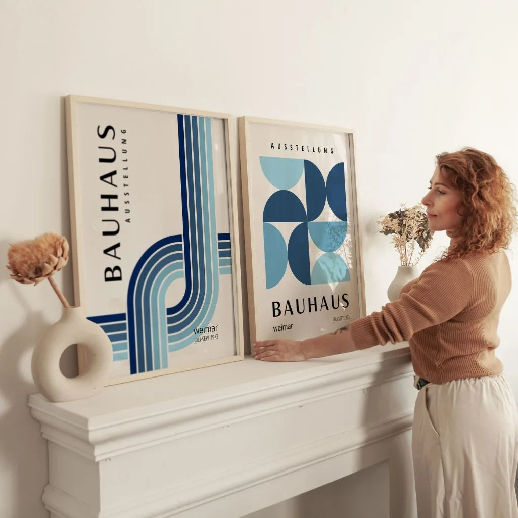 bauhaus blue geometric poster detail