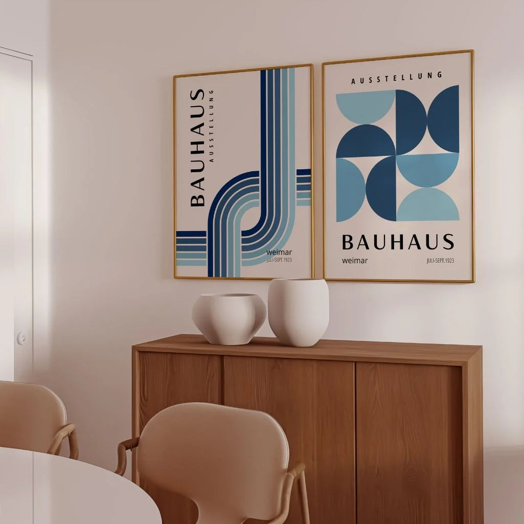 bauhaus blue poster set 2 living room wall decor