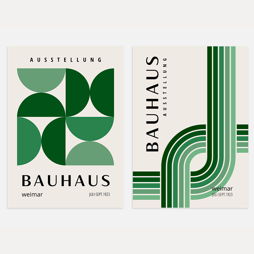 bauhaus green lines shapes poster set 2 geometric wall art