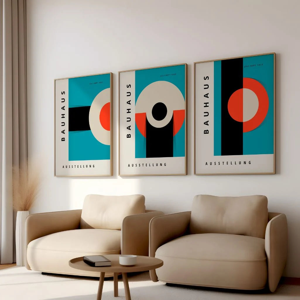 Bauhaus set of 3 posters – bold geometric poster trio for gallery wall and contemporary interior decor