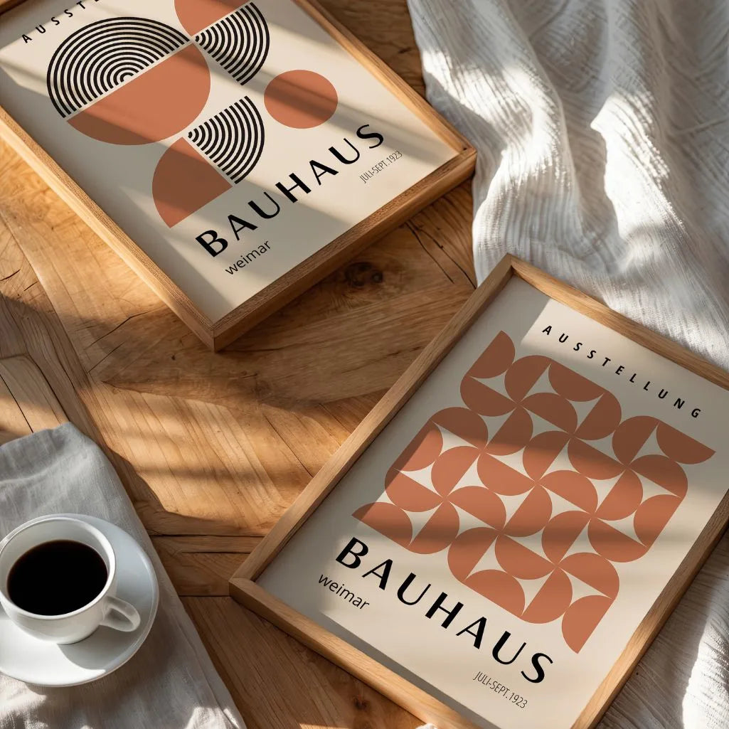 bauhaus terracotta geometry poster set gallery wall decor