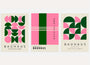bauhaus poster set of 3 with pink and deep green half circles and graphic contrast
