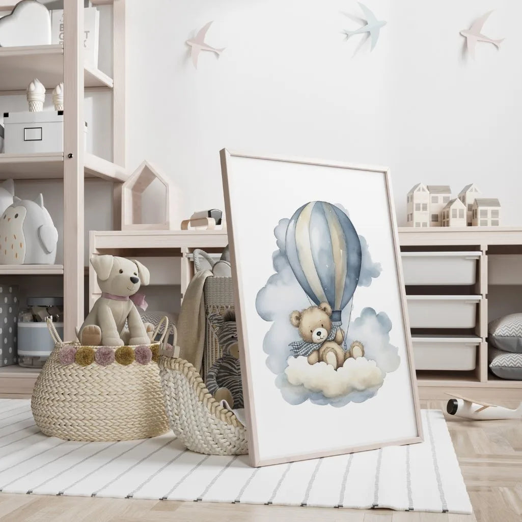 bear floating balloon poster nursery decor
