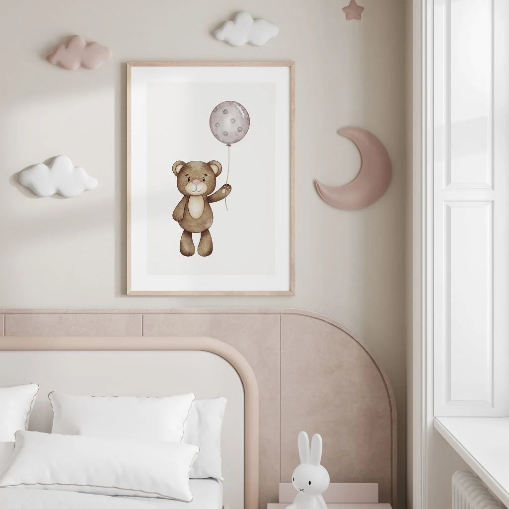 bear polka dot balloon poster nursery decor
