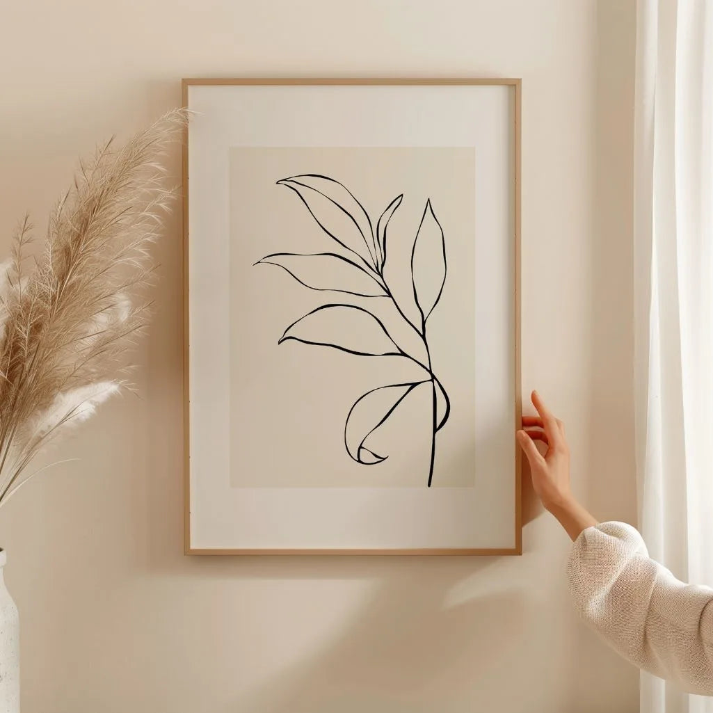 line art poster beige living room minimal decor