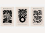 black abstract botanical shapes poster set beige background wall art