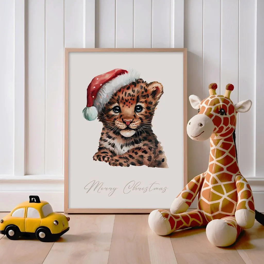 christmas leopard cub poster nursery decor