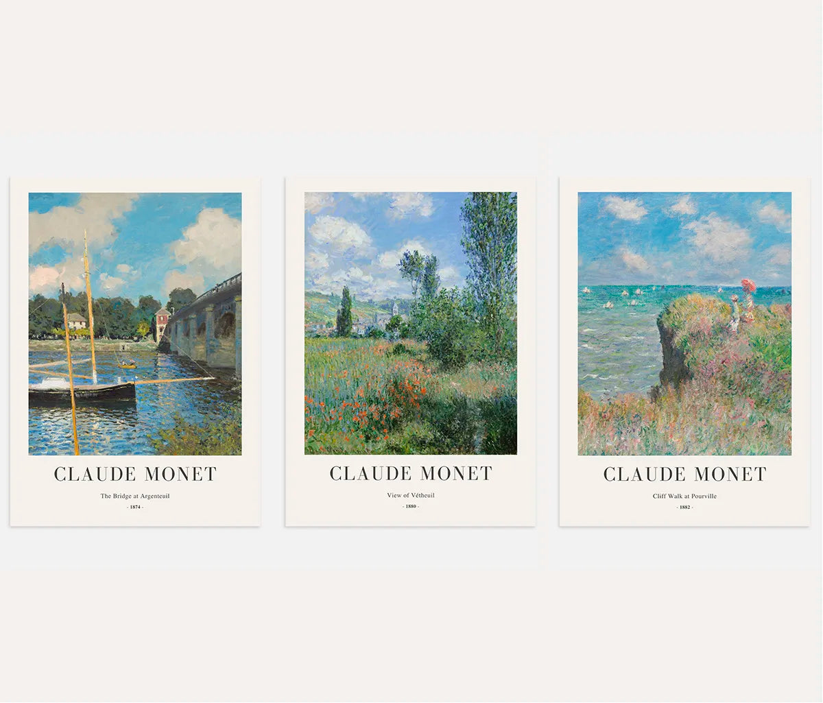 Claude Monet coastal landscape poster set with water scenes and impressionist style